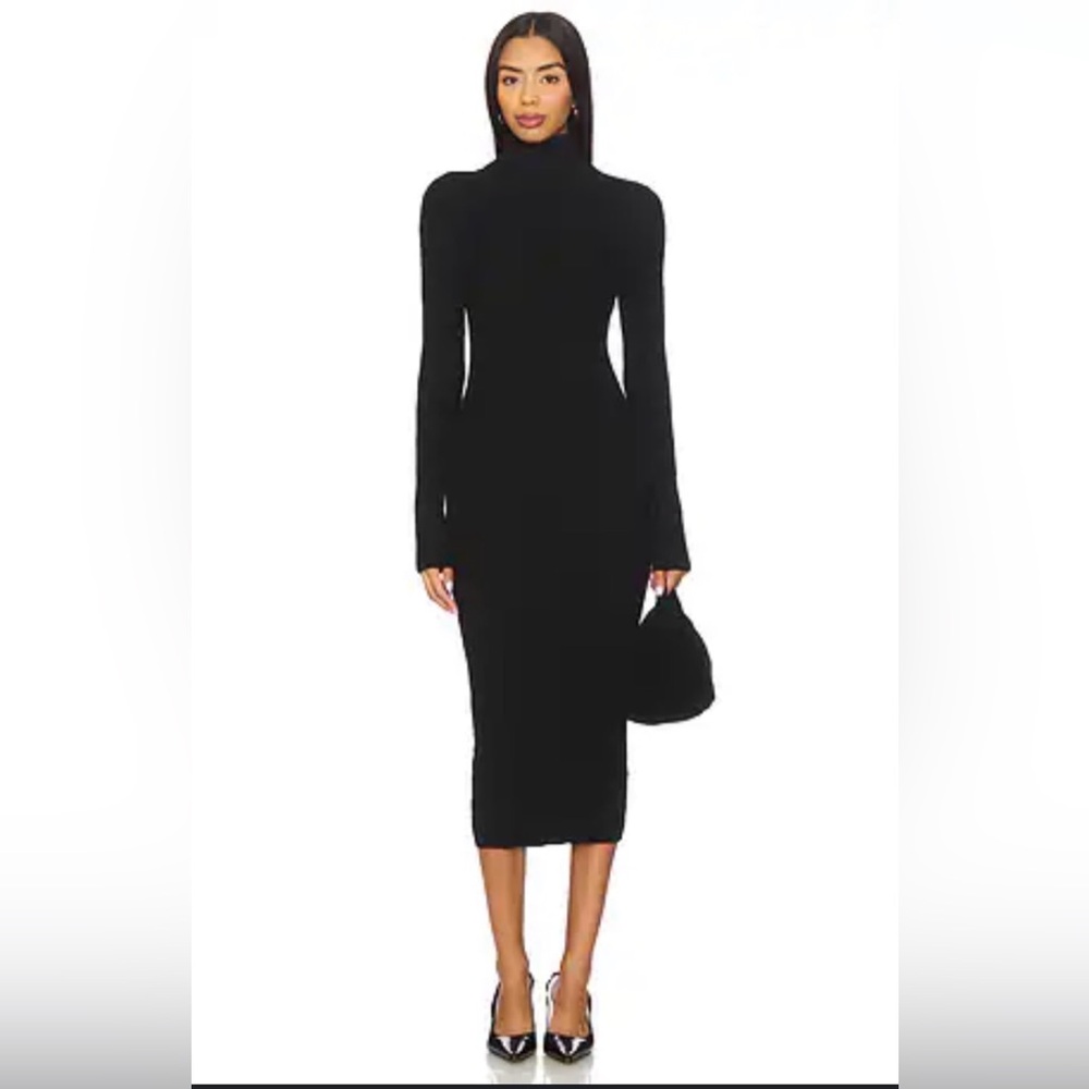 Good American Black Long Sleeve Midi Dress